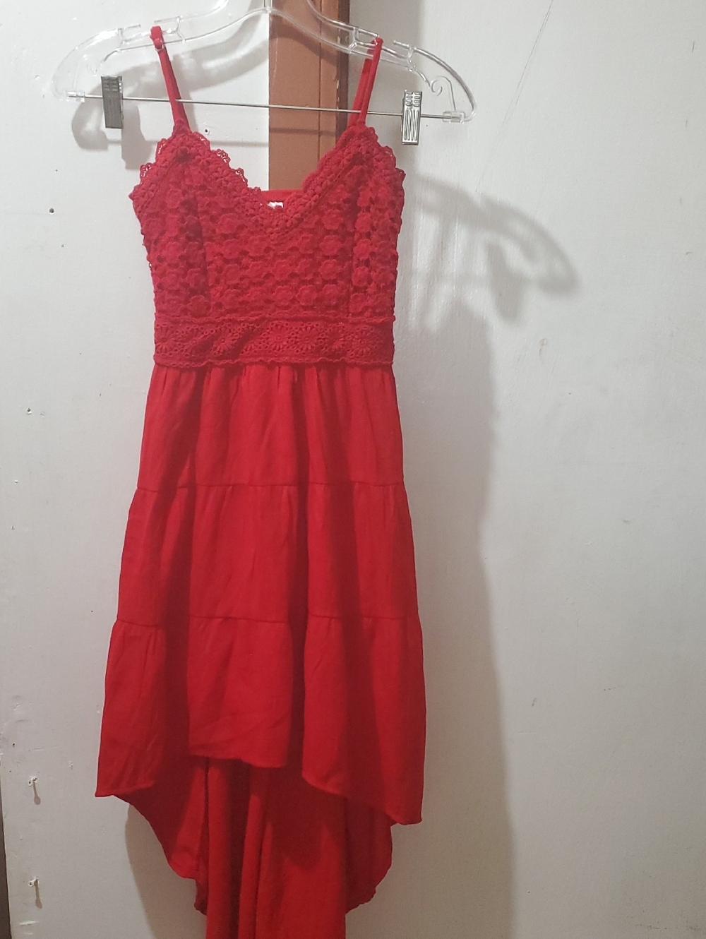 No Boundaries Red Crochet Bodice High-Low Dress size  XS,(1)